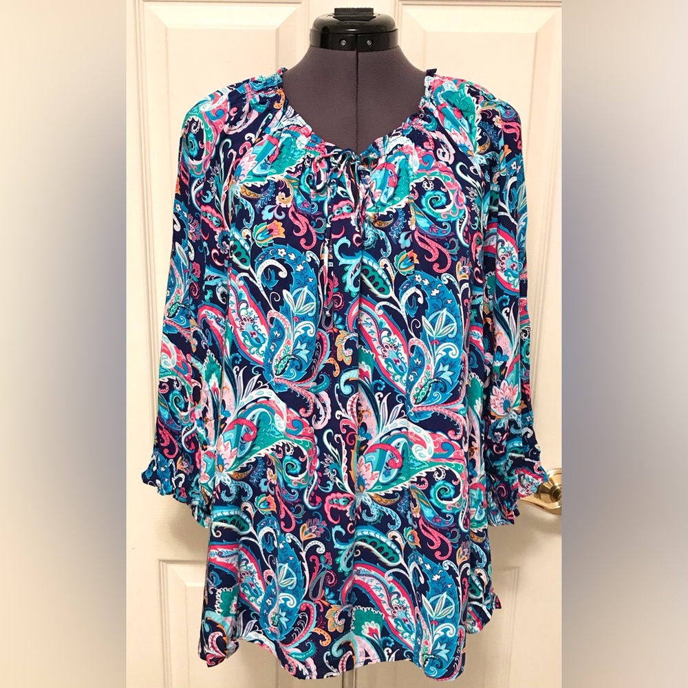 Talbots Vibrant Paisley Popover Top NWT